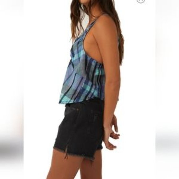 Free People We the Free Blue Plaid Cotton Cami Sleeveless Top Size Small - Picture 2 of 16